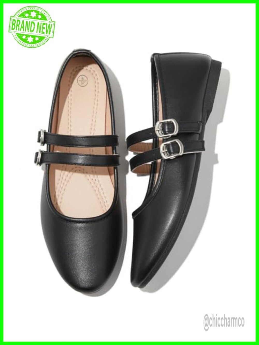 Iarus Women's Mary Janes Ballet Flats Buckle Strap Faux Leather